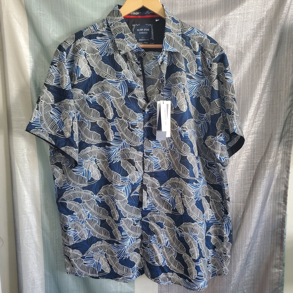 Silver Stone‎ Collection Mens 3XL Tropical Palm Leaf Button Down Shirt Vacation